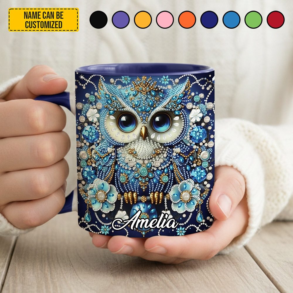 Personalized Crystal Blue Owl Accent Mug - Image 2