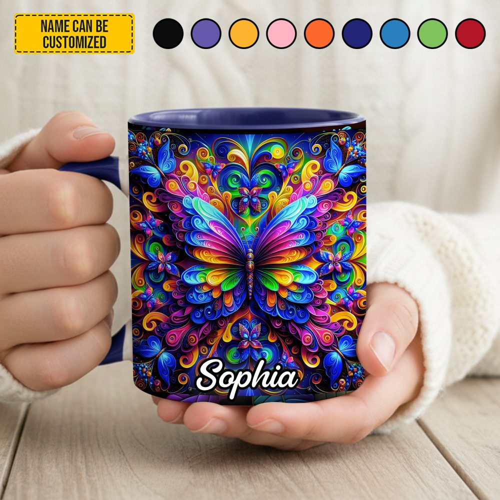 Colorful Butterflies - Personalized Butterfly Accent Mug - Image 2