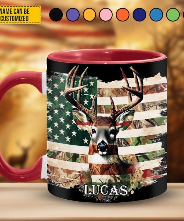 Deer Hunting American Flag - Personalized Hunting Accent Mug