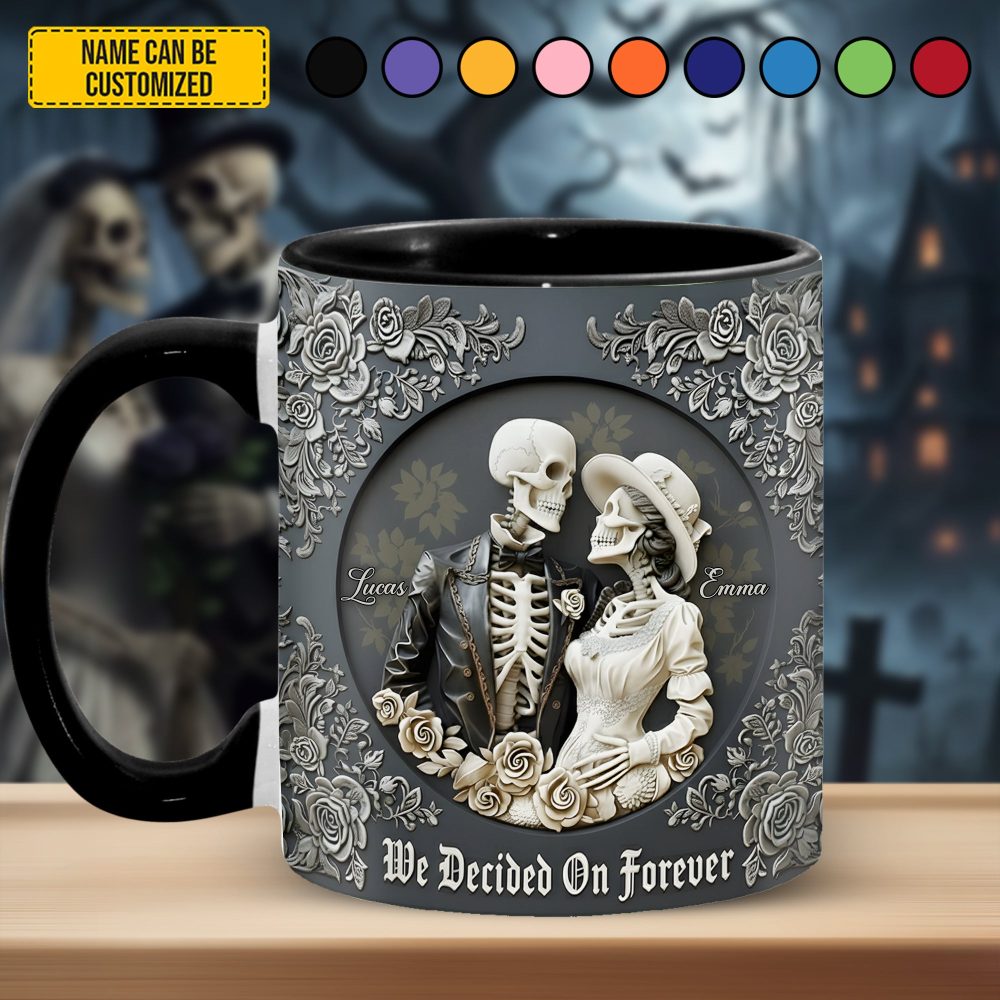 Skull Couple - Personalized Couple Accent Mug, Gift For Couple