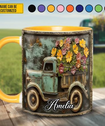 Truck And Flower - Personalized Accent Mug