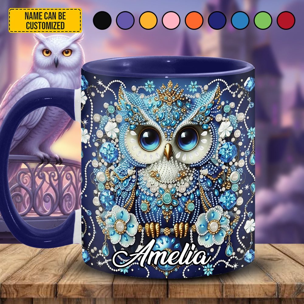 Personalized Crystal Blue Owl Accent Mug