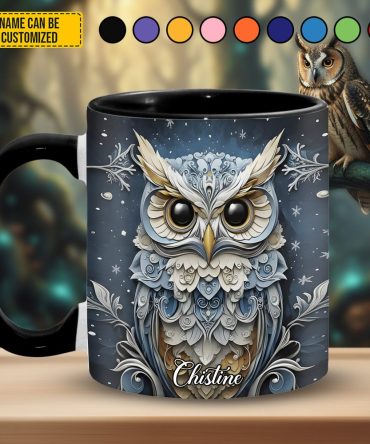 Snowflake Winter Owl - Personalized Owl Accent Mug