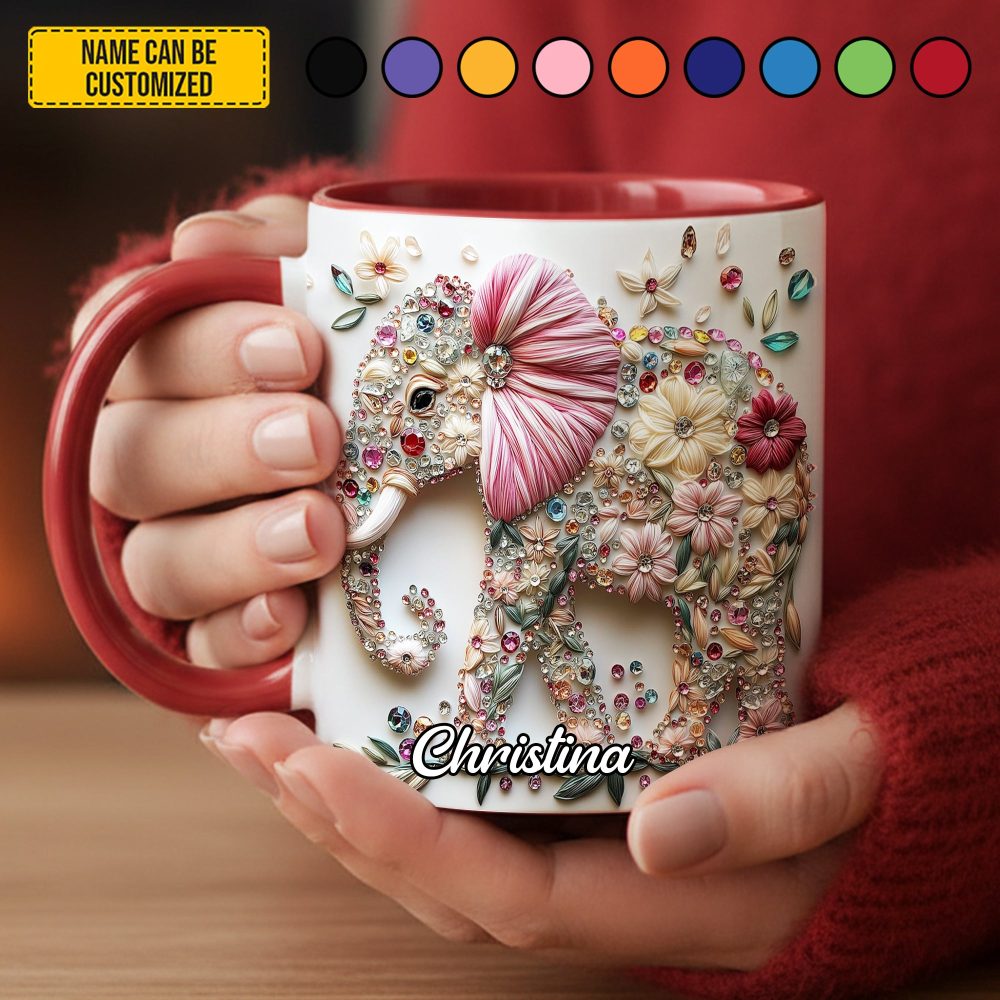 Personalized Floral Elephant Accent Mug - Image 2