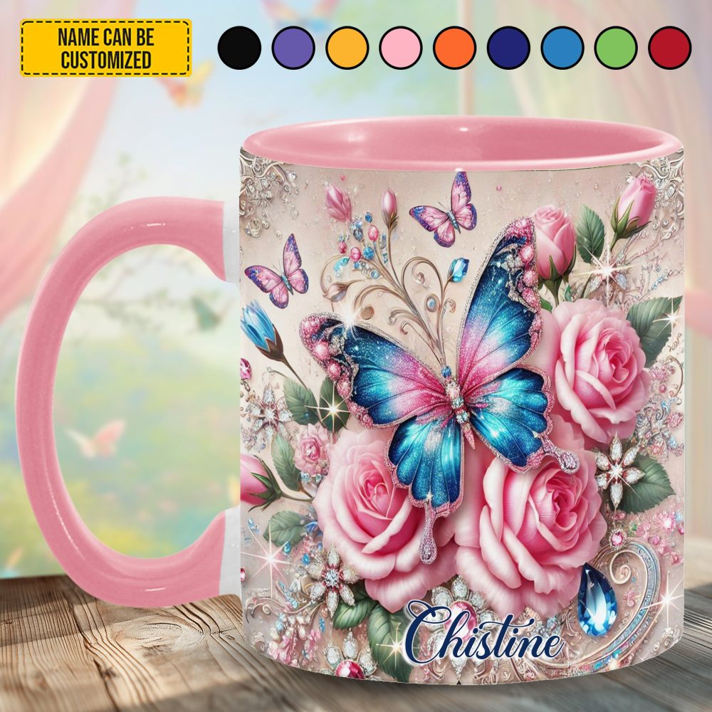 Personalized Butterfly & Rose Accent Mug - Image 2