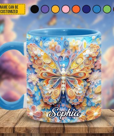Personalized Butterfly & Flowers Accent Mug