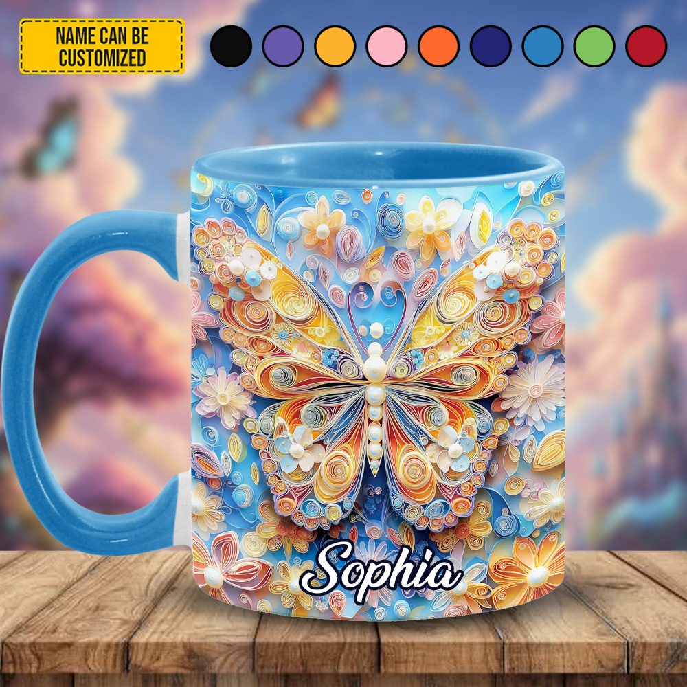 Personalized Butterfly & Flowers Accent Mug