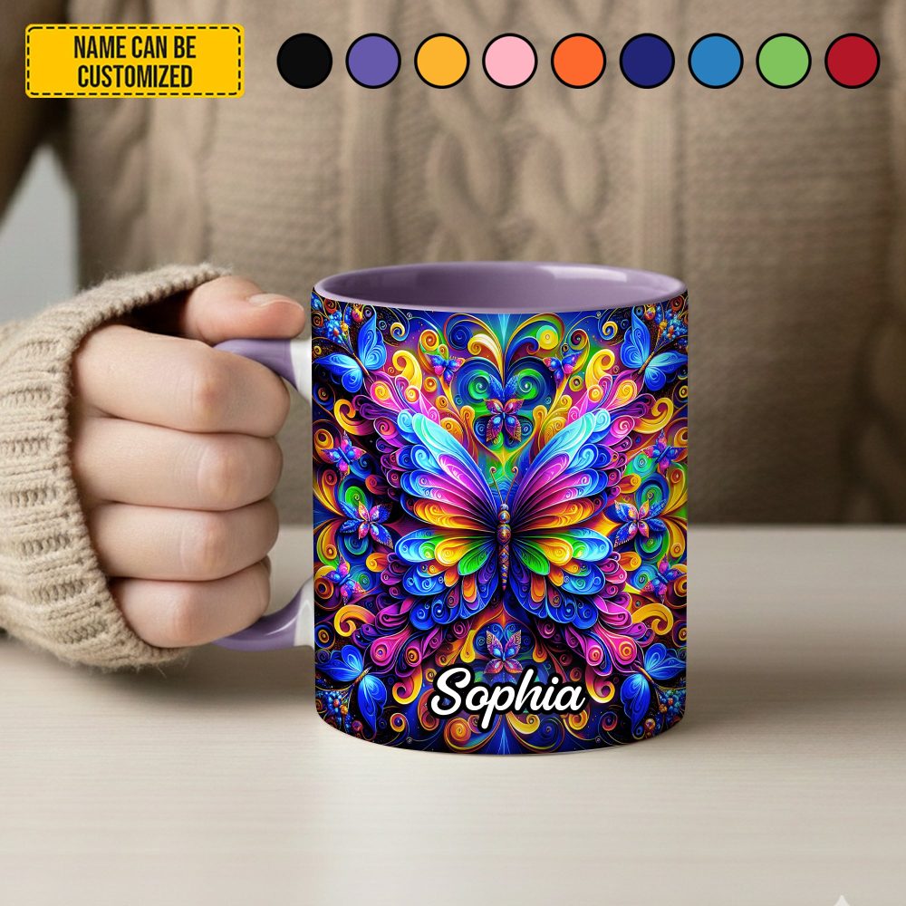 Colorful Butterflies - Personalized Butterfly Accent Mug - Image 3