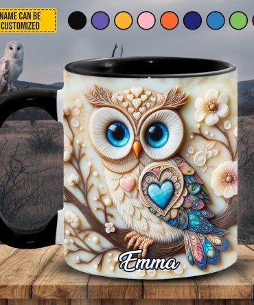 Personalized Owl & Flowers Accent Mug
