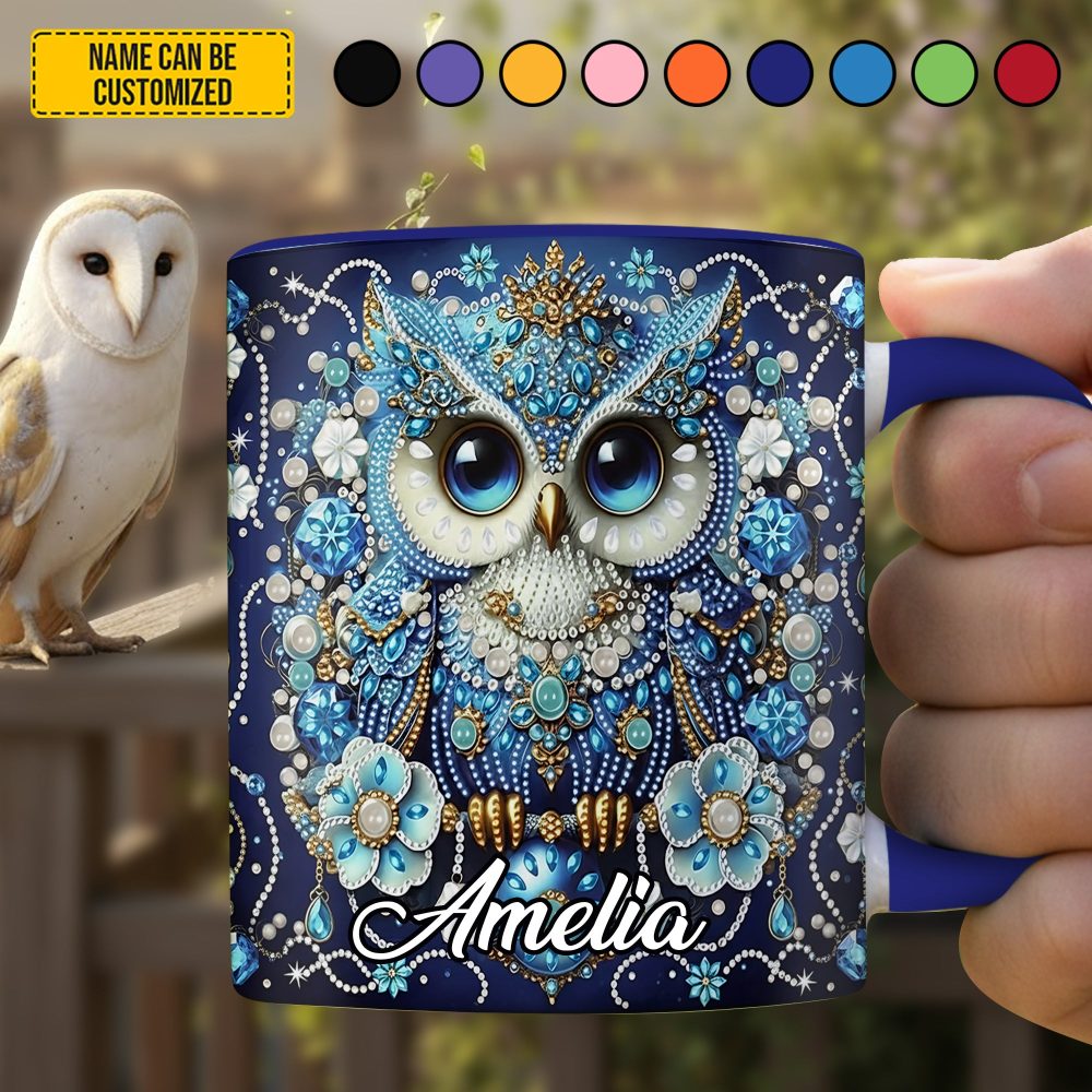 Personalized Crystal Blue Owl Accent Mug - Image 3