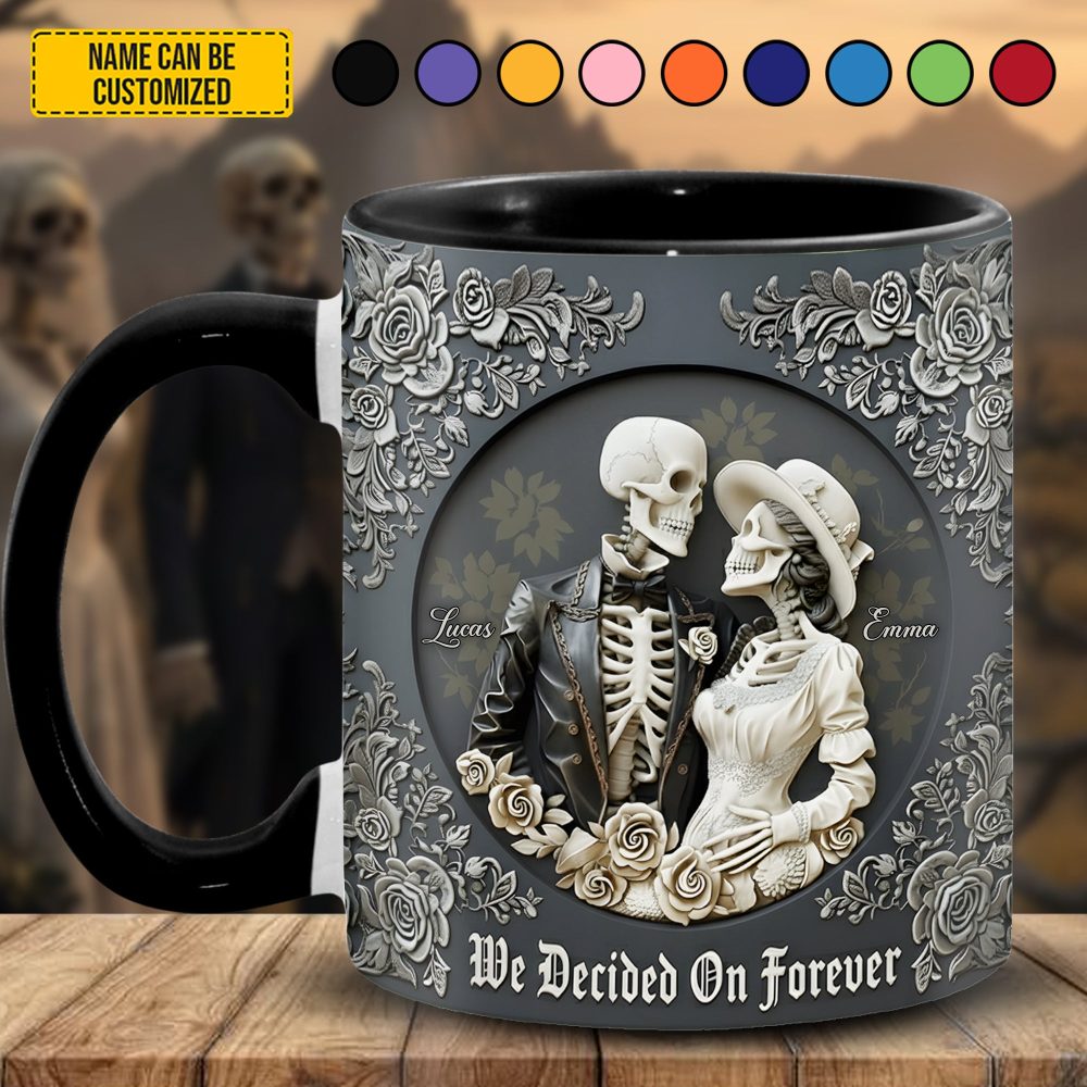 Skull Couple - Personalized Couple Accent Mug, Gift For Couple - Image 3