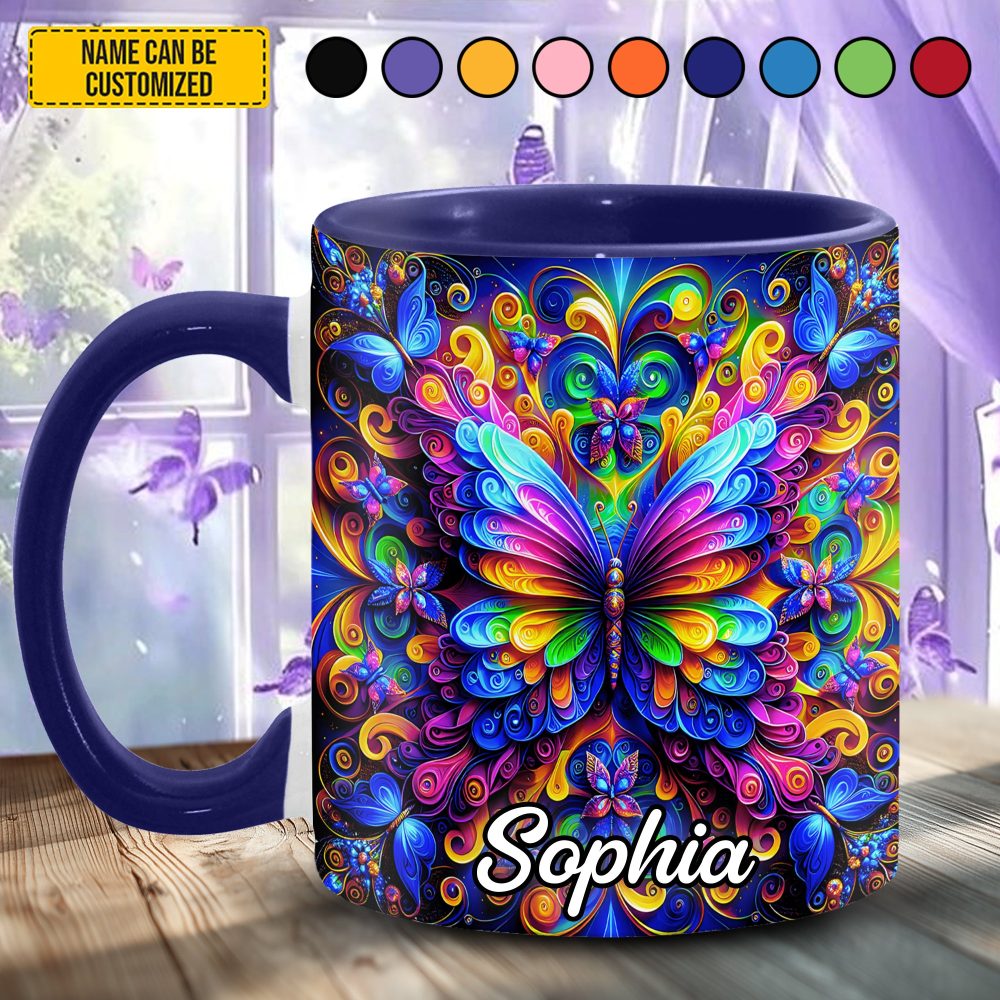 Colorful Butterflies - Personalized Butterfly Accent Mug - Image 4