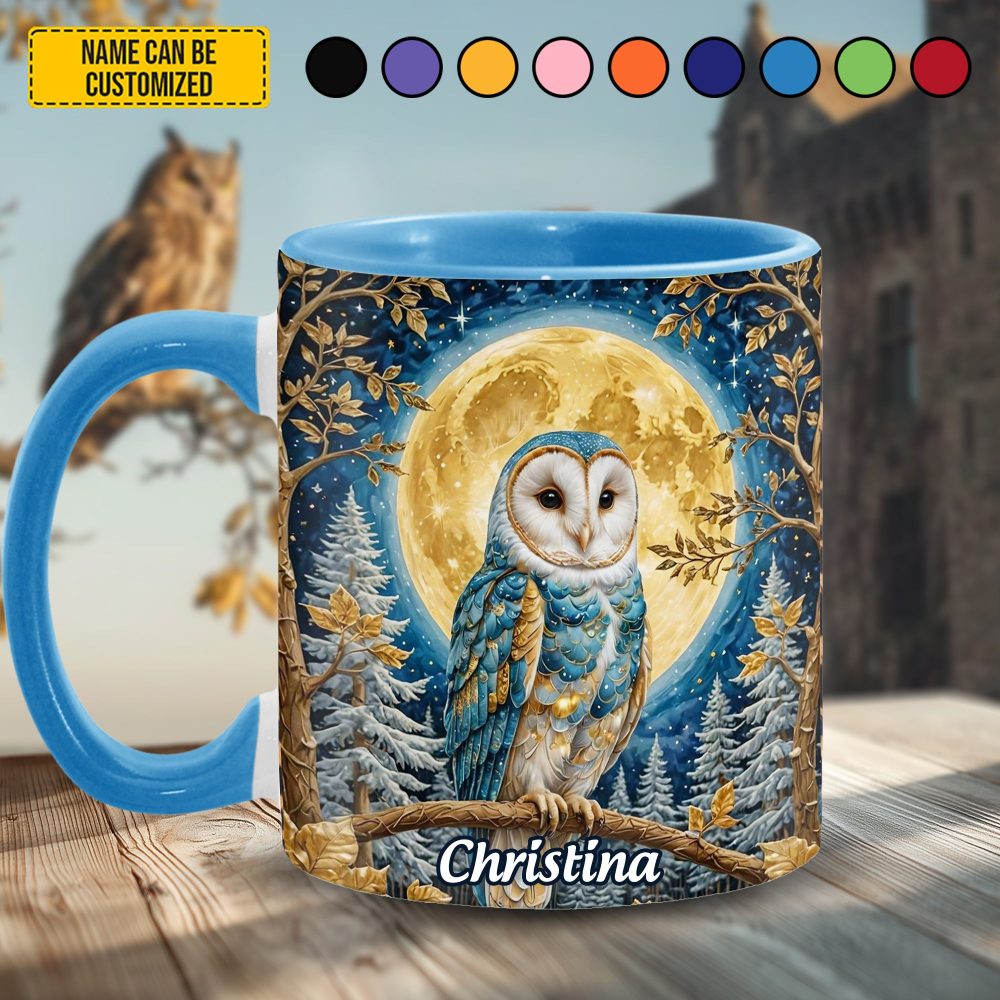 Owl Night Moon - Personalized Owl Accent Mug - Image 3