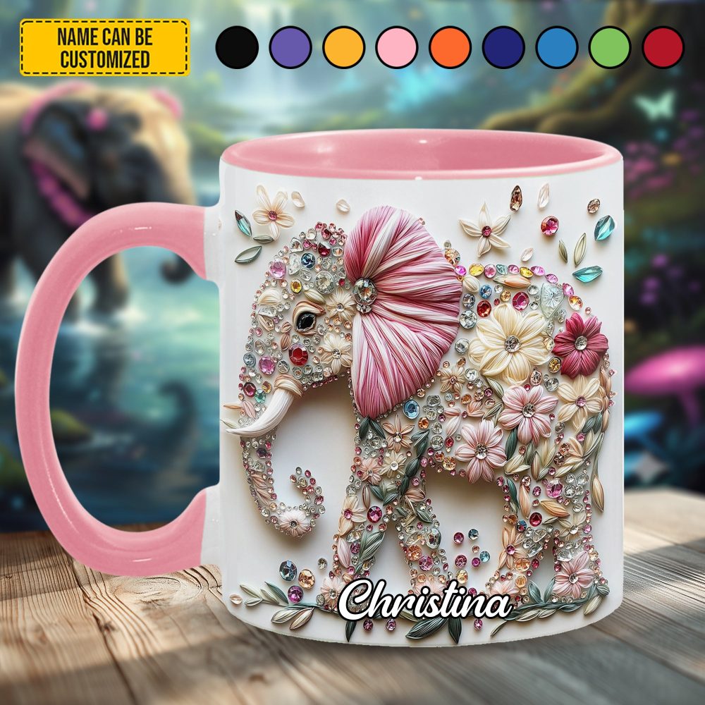 Personalized Floral Elephant Accent Mug - Image 3