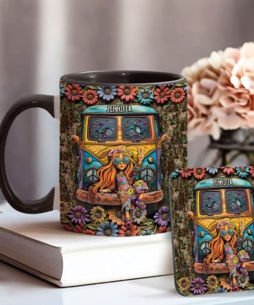 Hippie Bus And Girl - Personalized Hippie Accent Mug