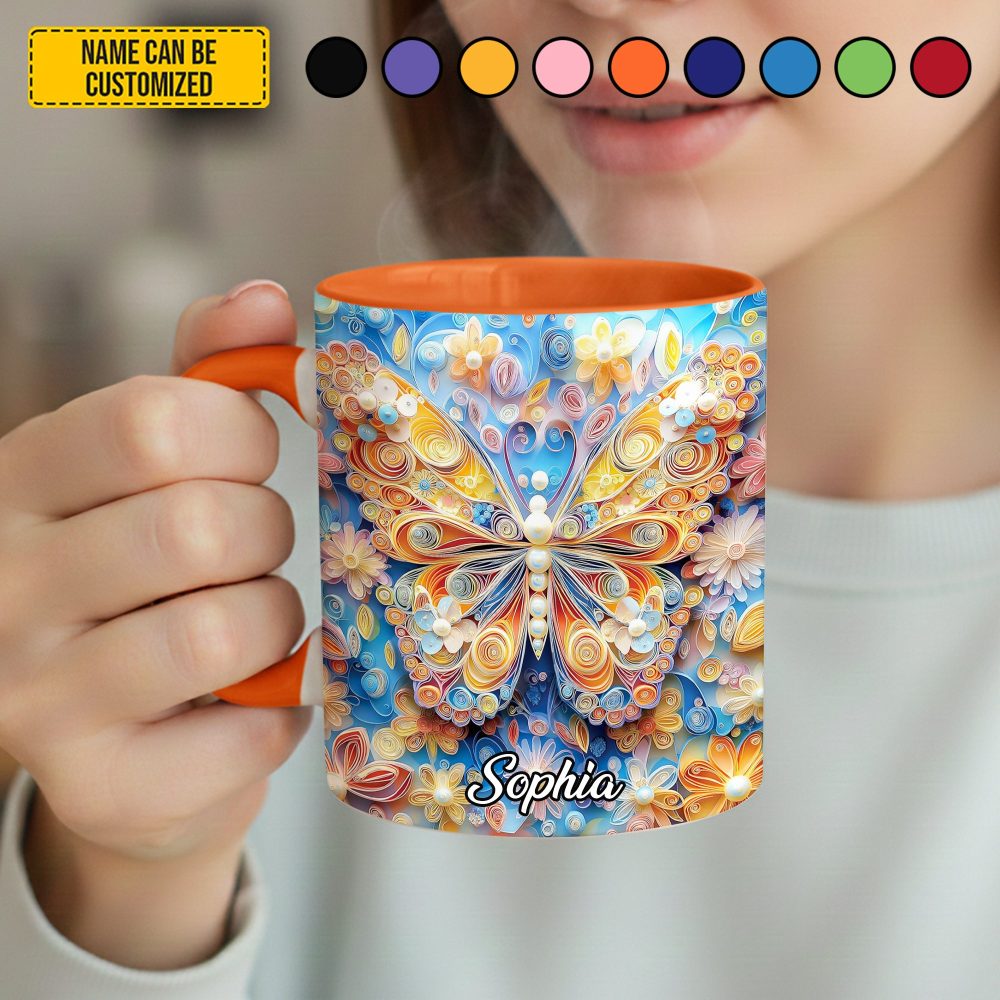 Personalized Butterfly & Flowers Accent Mug - Image 4