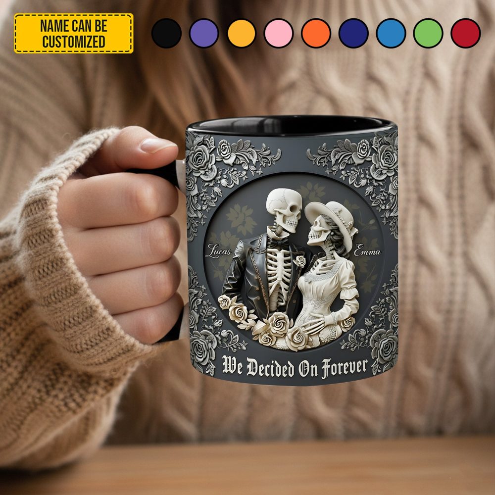 Skull Couple - Personalized Couple Accent Mug, Gift For Couple - Image 4