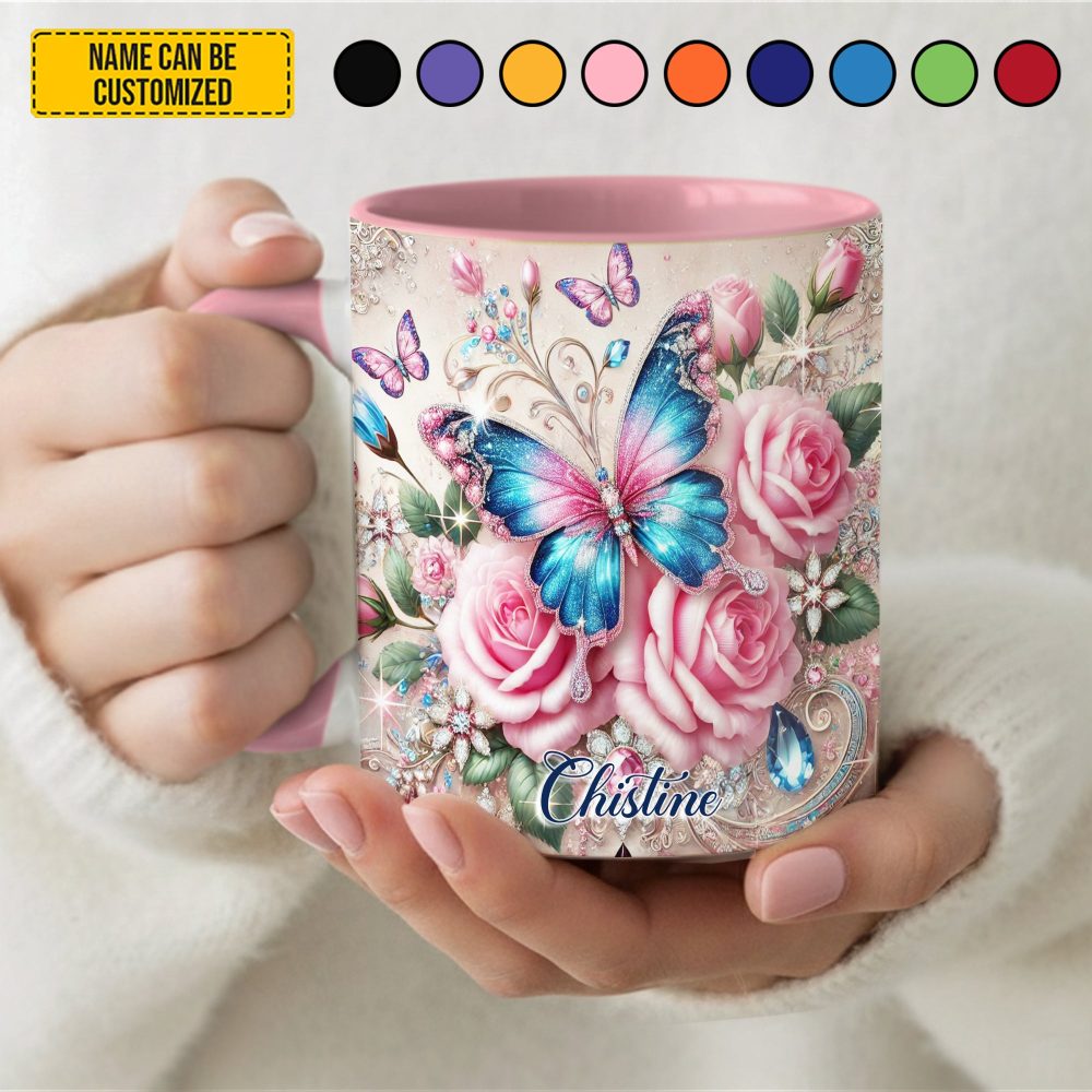Personalized Butterfly & Rose Accent Mug - Image 4