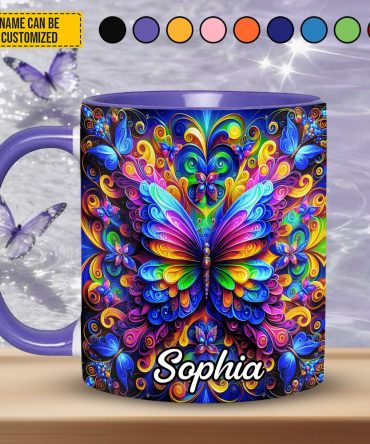 Colorful Butterflies - Personalized Butterfly Accent Mug