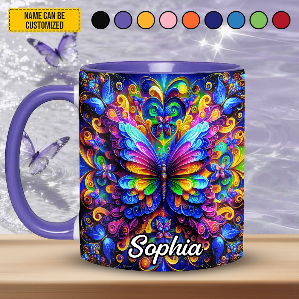 Colorful Butterflies - Personalized Butterfly Accent Mug