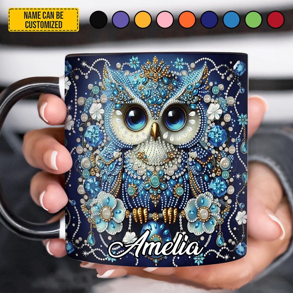 Personalized Crystal Blue Owl Accent Mug - Image 4