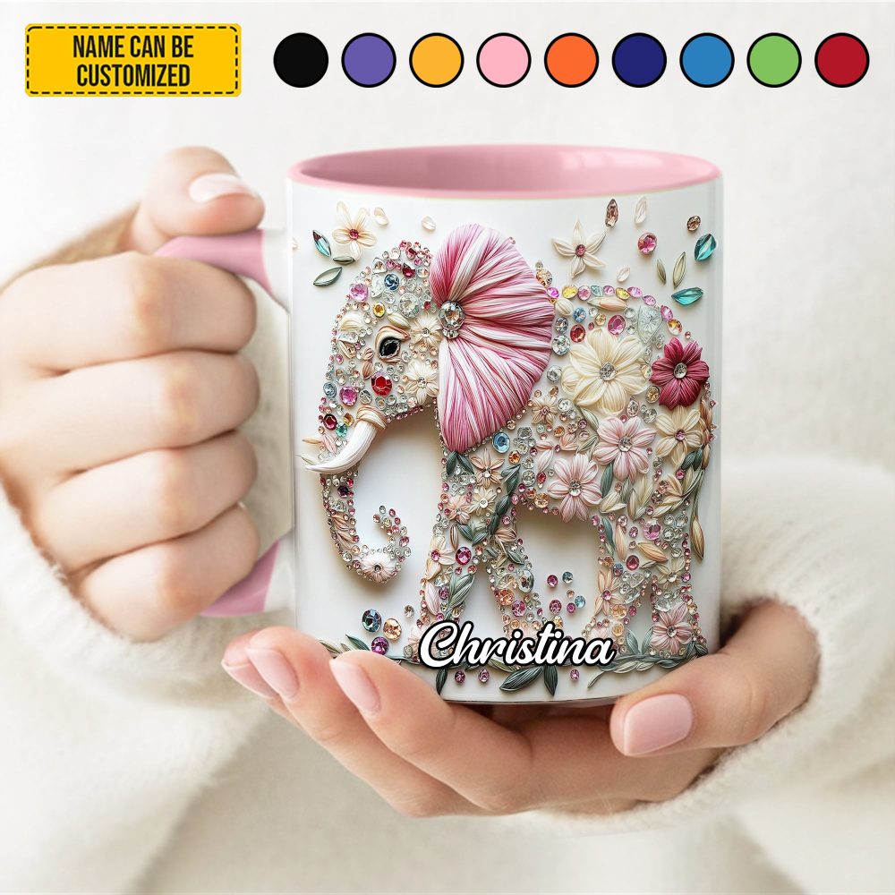 Personalized Floral Elephant Accent Mug - Image 4