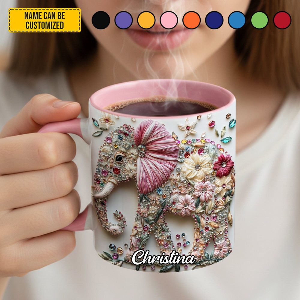 Personalized Floral Elephant Accent Mug - Image 5
