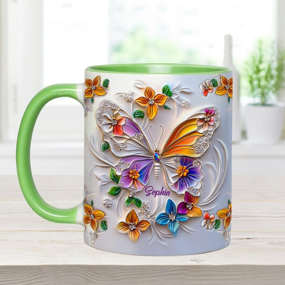 Stunning Butterfly - Personalized Butterfly Accent Mug - Image 2