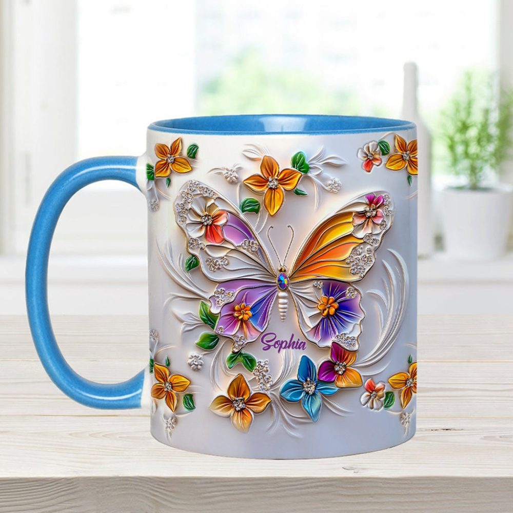 Stunning Butterfly - Personalized Butterfly Accent Mug - Image 3