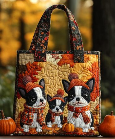 Adorable Boston Terrier Quilted Tote Bag