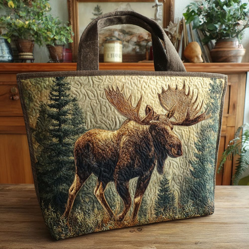 Alpine Moose Quilted Tote Bag