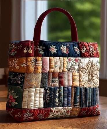 Antique Book Bound Quilted Tote Bag