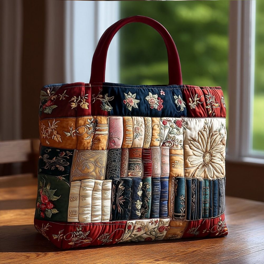 Antique Book Bound Quilted Tote Bag