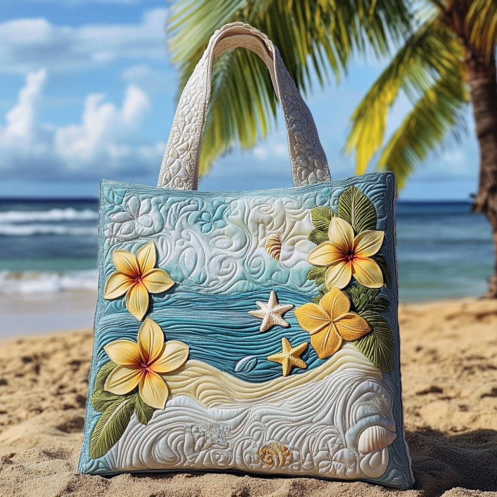 Aqua Bloom Quilted Tote Bag