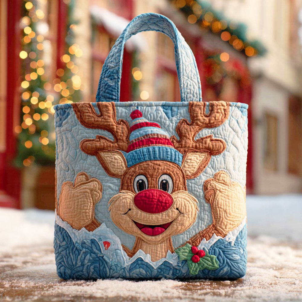 Arctic Reindeer Light Quilted Tote Bag