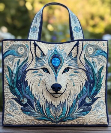 Arctic Wolf Quilted Tote Bag