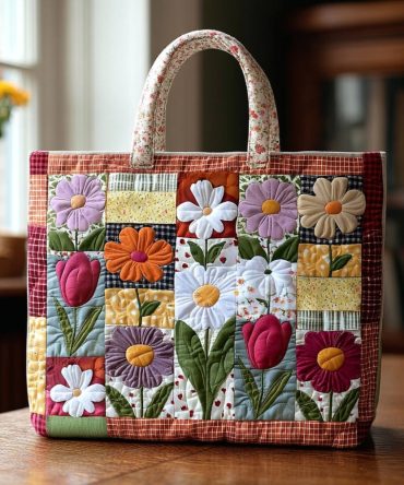 Aster Flower Quilted Tote Bag