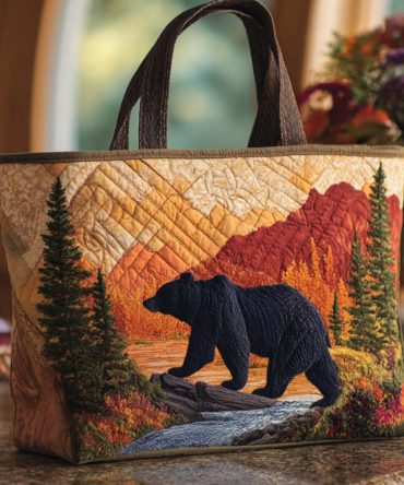 Autumn Bear Trail Quilted Tote Bag