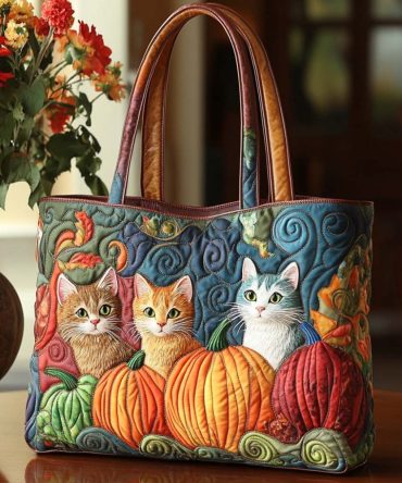 Autumn Cat Charm Quilted Tote Bag