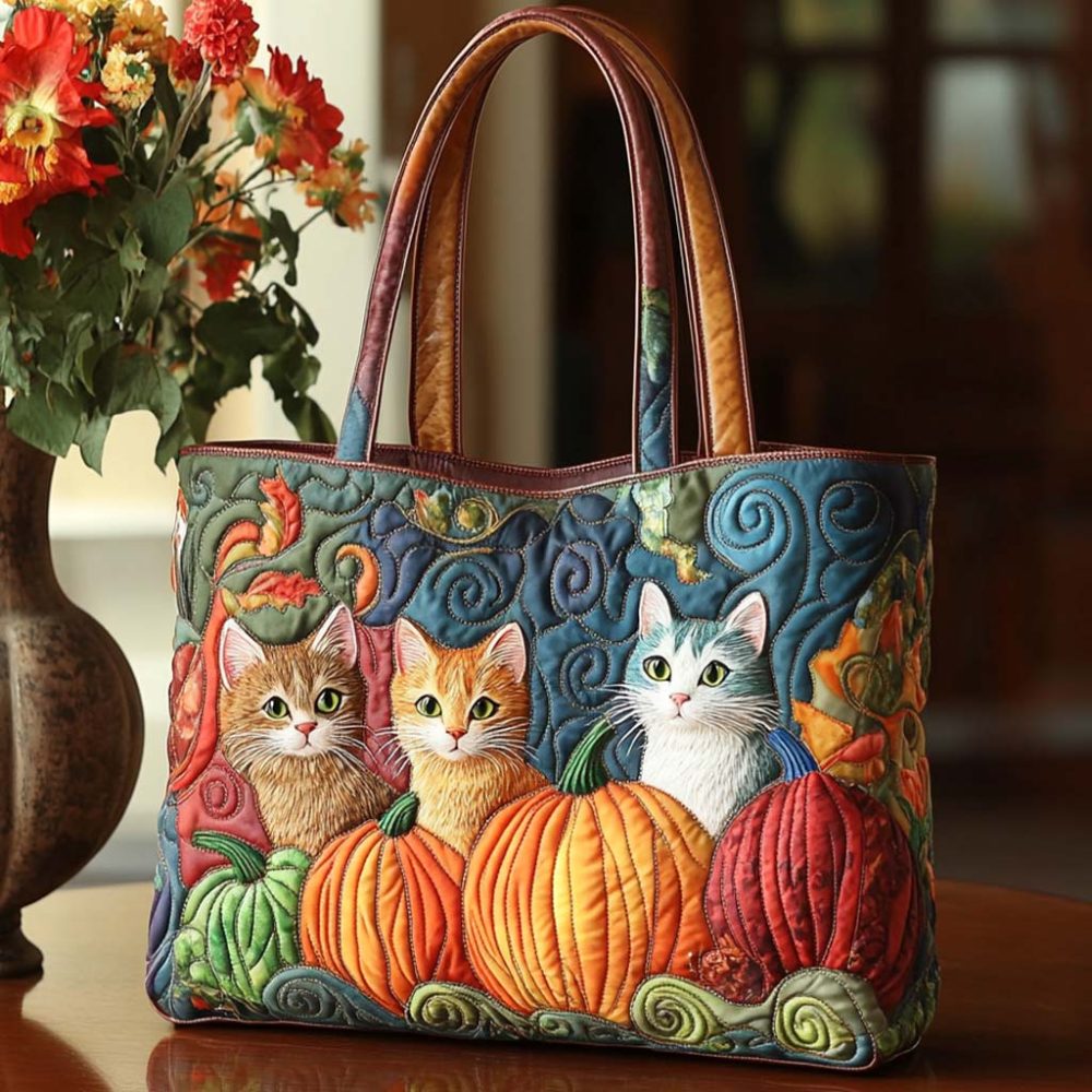 Autumn Cat Charm Quilted Tote Bag