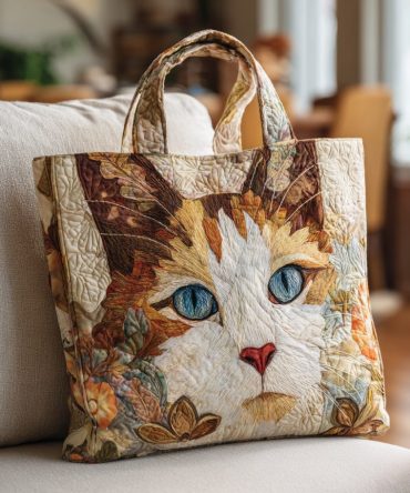 Autumn Cat Eyes Quilted Tote Bag