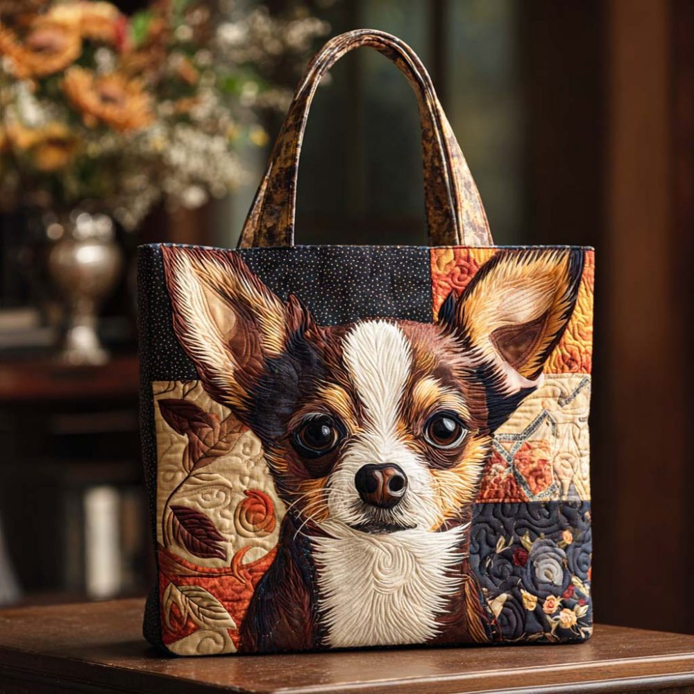Autumn Chihuahua Quilted Tote Bag