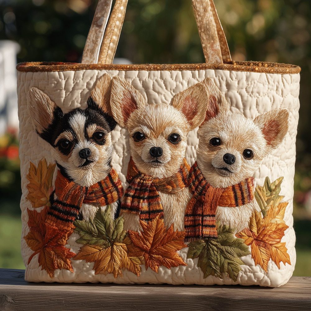 Autumn Chihuahua Quilted Tote Bag