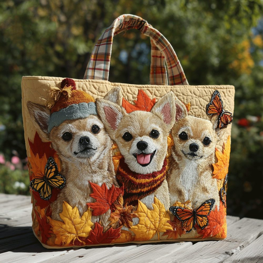 Autumn Chihuahua Quilted Tote Bag