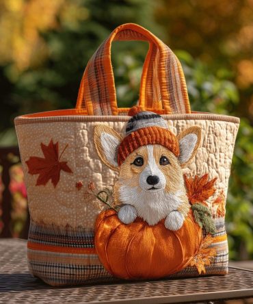 Autumn Corgi Parade Quilted Tote Bag