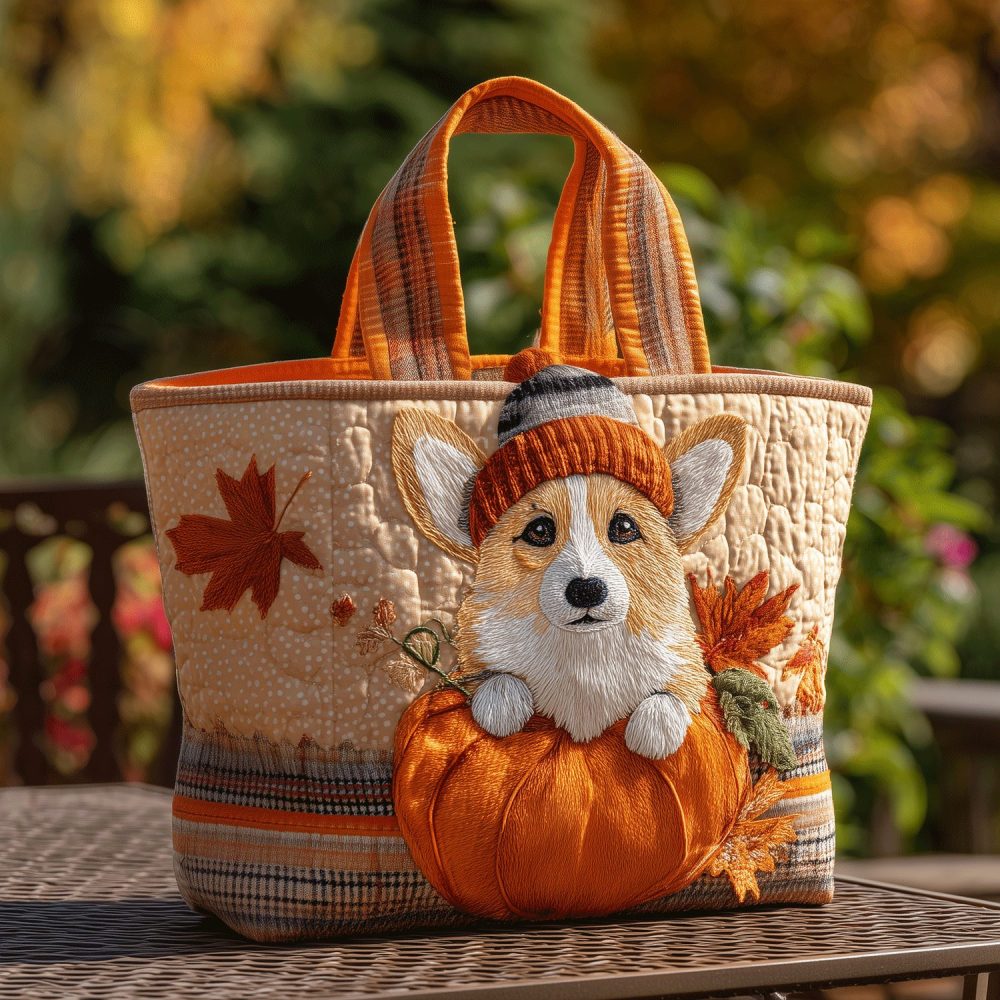 Autumn Corgi Parade Quilted Tote Bag