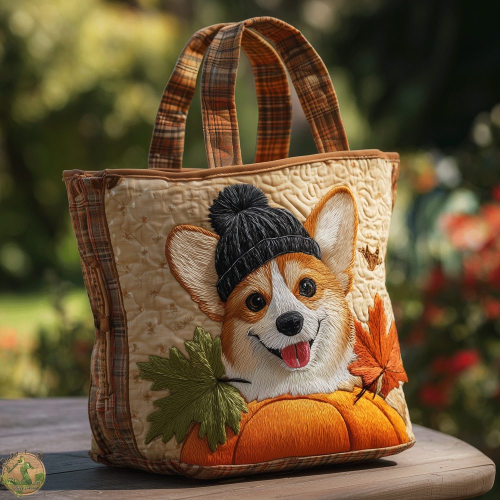 Autumn Corgi Quilted Tote Bag