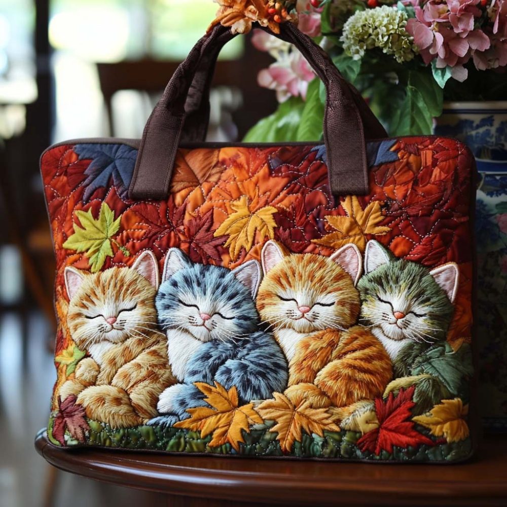 Autumn Cozy Cat Quilted Tote Bag