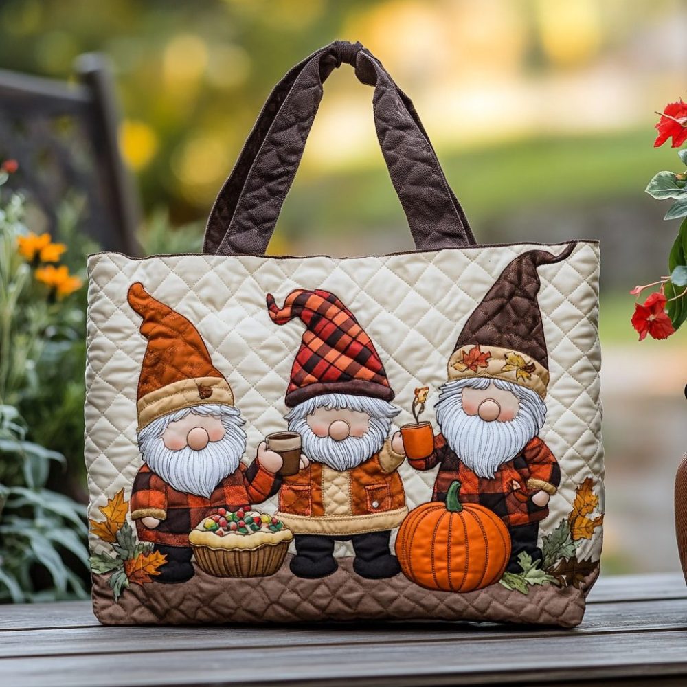 Autumn Gnome Quilted Tote Bag