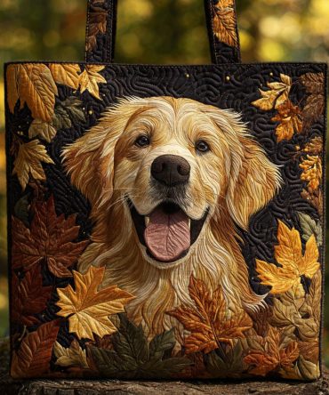 Autumn Golden Retriever Quilted Tote Bag